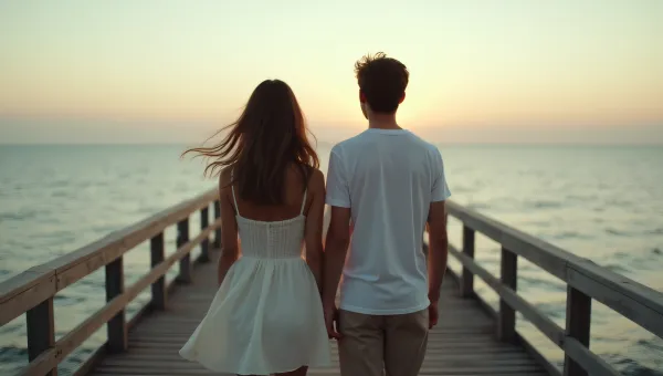 Couple Watching Sunset on Boardwalk by the Sea