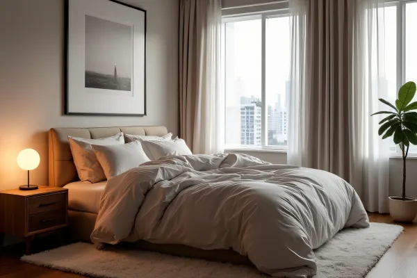 Cozy Bedroom Interior With Queen Bed And Artwork