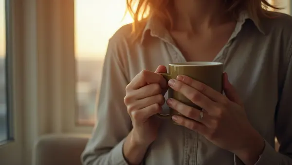 Cozy Person Holding Ceramic Mug Near Window