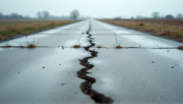 Cracked Concrete Road Leading to Distant Skyline