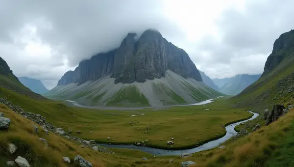 Craggy Mountain Ridge Overcast Sky Alpine Meadow