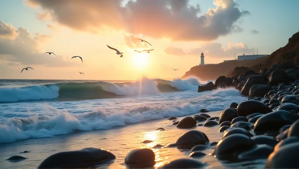 Crashing Waves Rocky Shore Ocean Sunset image