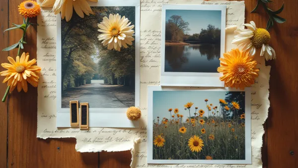 Creative Collage With Polaroid Photos And Flowers