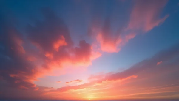 Crimson Clouds at Sunset Over Deep Blue Sky