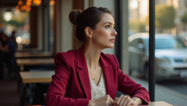Crimson Tailored Blazer At Urban Cafe Table