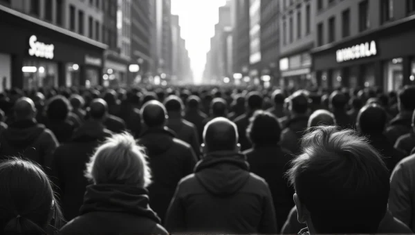 Crowd In City Street Black And White image