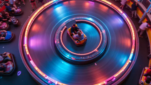 Crowded Amusement Park Bumper Cars Arena Fun