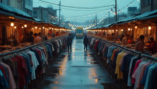 Crowded Clothes Lot Aerial View at Dusk