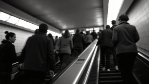 Crowded Subway Station Escalator Ride