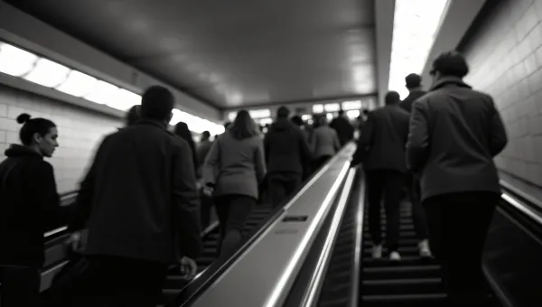 Crowded Subway Station Escalator Ride