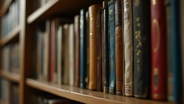 Crowded Wooden Bookshelf With Assorted Books