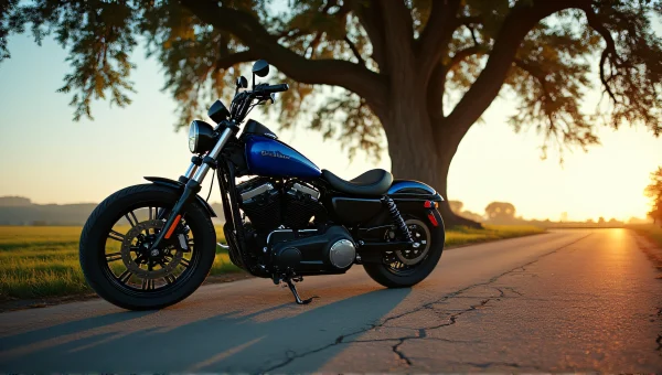 Cruiser Motorcycle Parked by Oak Tree Evening Light