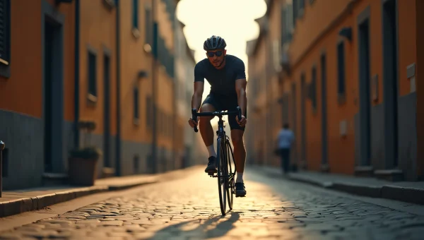 Cyclist Vintage Road Bike Cobblestone Alley Evening