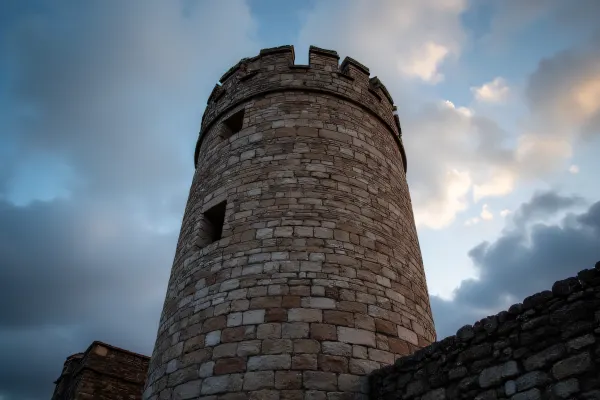 Cylindrical Stone Wall Tower With Dramatic Sky