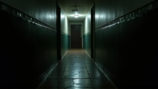 Dark Hallway Perspective with Cracked Floor
