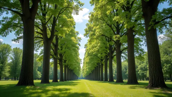 Deciduous Trees Midday Light Dappled Shadows