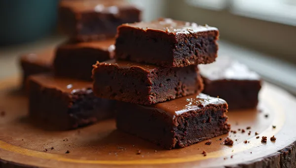 Delicious Brownies on Rustic Wood Board