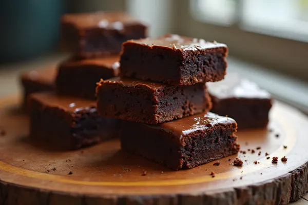 Delicious Brownies on Rustic Wood Board