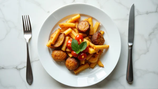 Delicious Meal On White Plate With Fork Knife