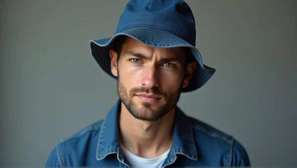 Denim Bucket Hat Portrait of Man in Jacket