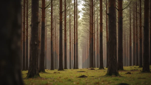 Dense Brown Forest Trees Soft Daylight Composition