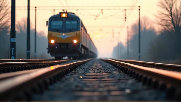 Diesel Locomotive on Railway Tracks in Morning Light