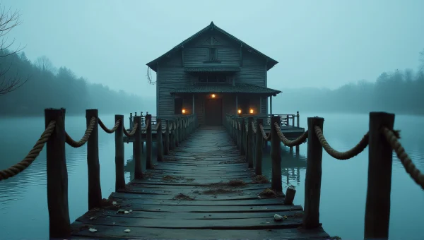 Dilapidated Wooden House Over Misty River