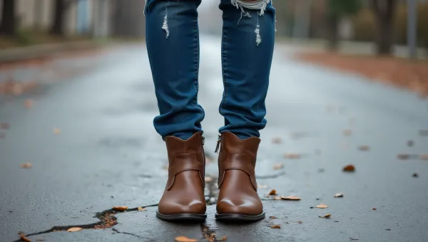 Distressed Denim Jeans With Leather Boots In Urban Setting