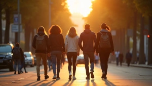 Diverse Community Walking Together City Sidewalk