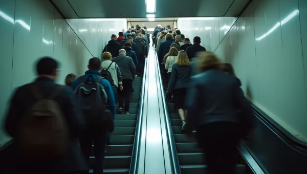 Diverse Commuters on Escalator in Subway Station