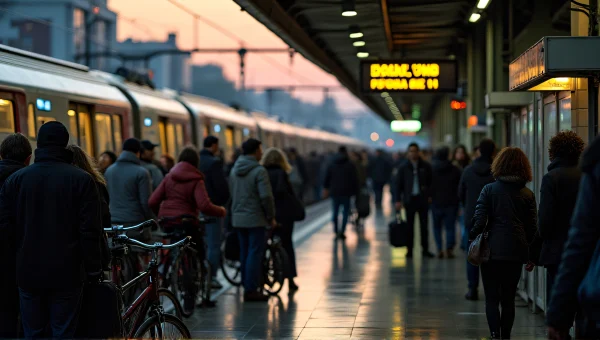 Diverse Commuters Waiting at Crowded Train Platform