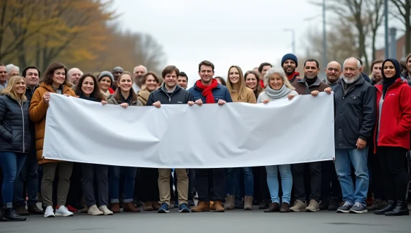 Diverse Crowd Holding Banner in City Street