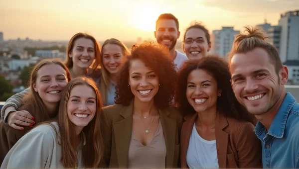 Diverse Group Smiling on Urban Rooftop image
