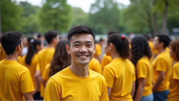 Diverse Group in Yellow Shirts at Outdoor Park