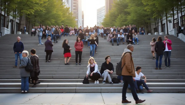 Diverse People Relaxing on Stone Stairs in City