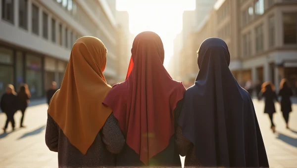 Diverse Women in Hijab Relaxing in Urban Plaza