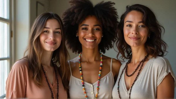 Diverse Women Wearing Colorful Bead Necklaces