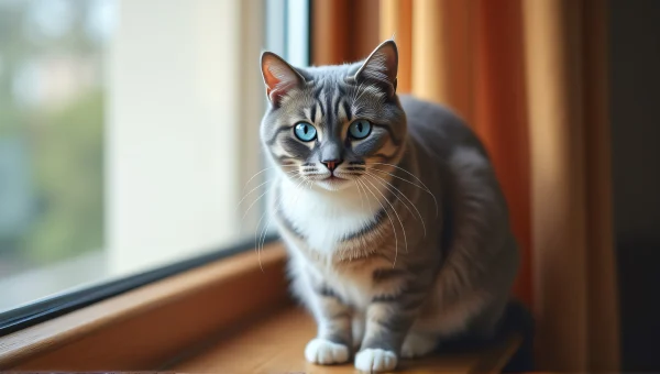 Domestic Cat Blue Eyes Sunlit Windowsill