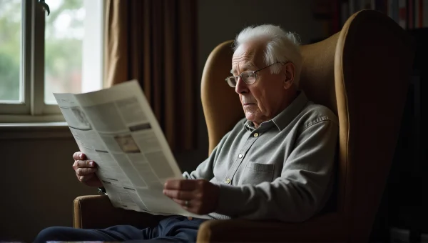 Elderly Man Reading Newspaper in Armchair