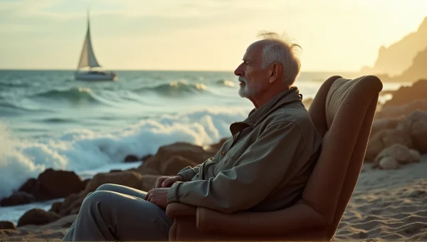 Elderly Man Relaxing in Armchair by Ocean
