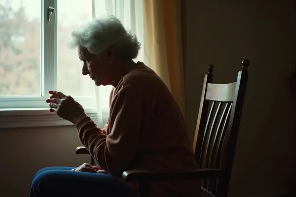 Elderly Woman Reflecting by Window in Morning Light