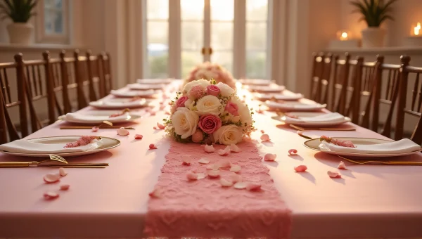 Elegant Pink Reception Table With Floral Centerpiece