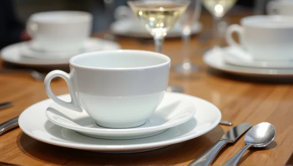 Elegant White Fine Dining Set on Oak Table