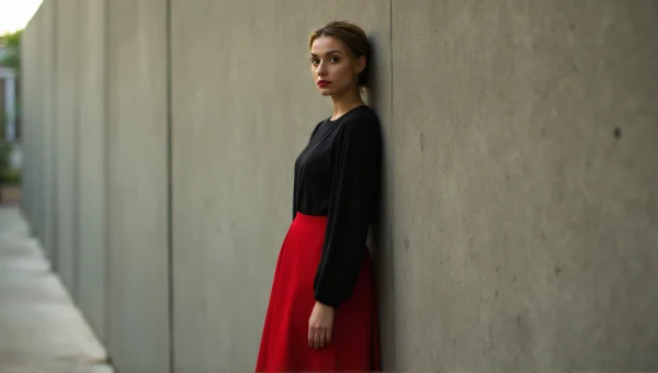 Elegant Woman in Black and Red Dress Profile