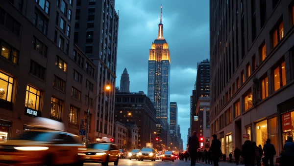Empire State Building At Dusk With Pedestrians