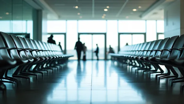 Empty Airport Terminal With Metal Chairs