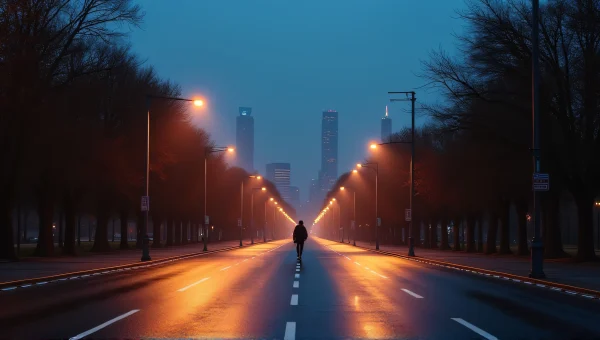 Empty City Avenue Dusk Reflections Street Lights