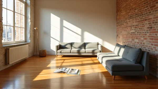 Empty Living Room With Sunlight And Brick Wall