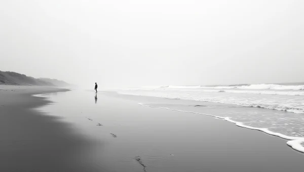 Empty Shoreline at Low Tide with Distant Figure