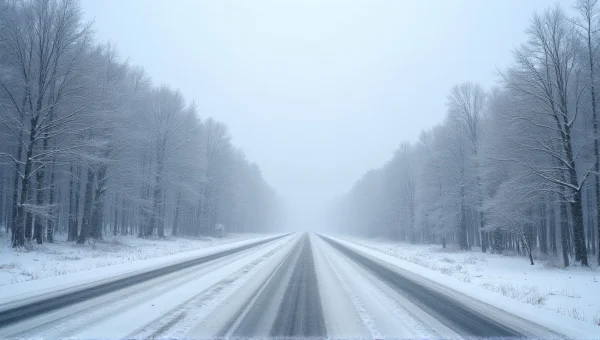 Empty Snowy Road With Deciduous Trees